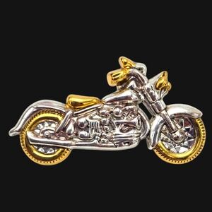 Vintage Best Silver and Gold Motorcycle Brooch Bike Harley Style